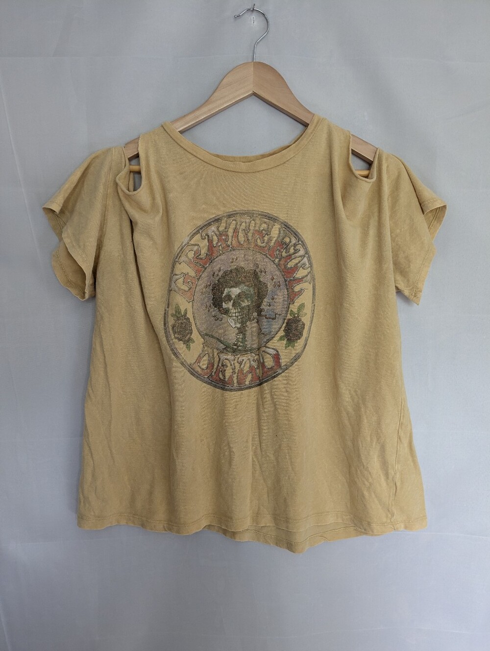 Mighty Fine X Grateful Dead Cold Shoulder Graphic Band Tee Cotton Light Gold XL